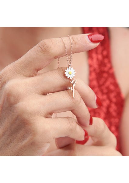 925 Ayar Rose Kaplama Papatya Çiçekli Hayat Ağacı Gümüş Kolye fiyatları