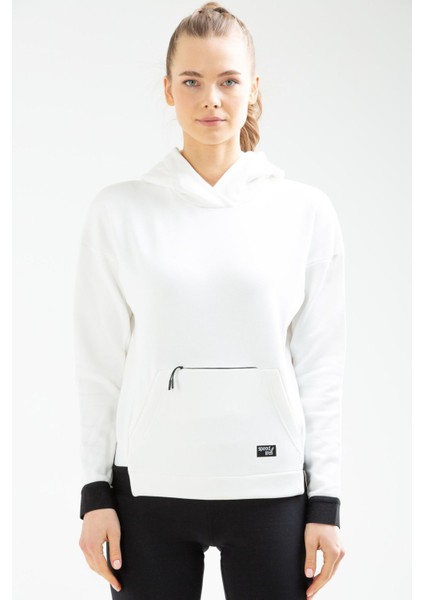 Tekno Trust Ekru Ekru Regular Fit Kapüşonlu Düz Pamuklu Kanguru Cep Uzun Kol Kadın Sweatshirt Örme Regular Ferm