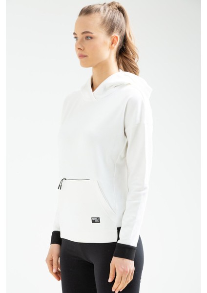 Tekno Trust Ekru Ekru Regular Fit Kapüşonlu Düz Pamuklu Kanguru Cep Uzun Kol Kadın Sweatshirt Örme Regular Ferm