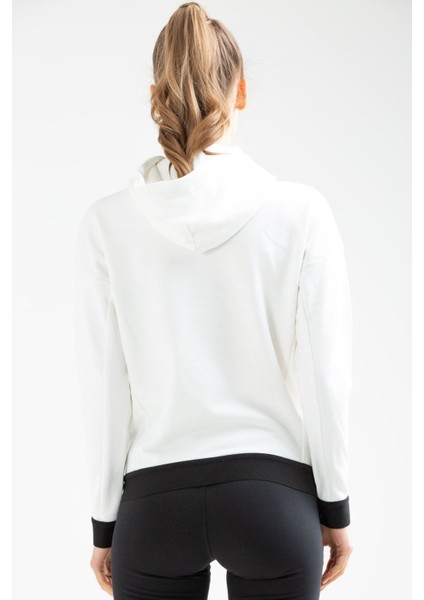 Tekno Trust Ekru Ekru Regular Fit Kapüşonlu Düz Pamuklu Kanguru Cep Uzun Kol Kadın Sweatshirt Örme Regular Ferm