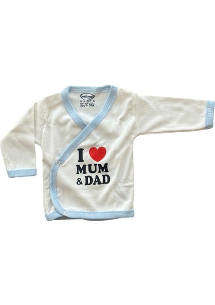 Yenidoğan Unisex Bebek Zıbını, I Love Mum&dad Desenli, 10'lu Hastane Çıkış Zıbın Seti, %100 Pamuk Penye  (0-3 Ay) (1122)