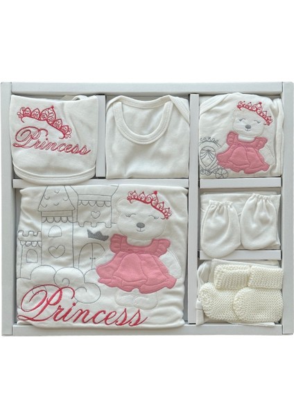 Yenidoğan Kız Bebek Zıbını, Princess Desenli, 10'lu Hastane Çıkış Zıbın Seti, %100 Pamuk Penye (0-3 Ay) (1126) modelleri
