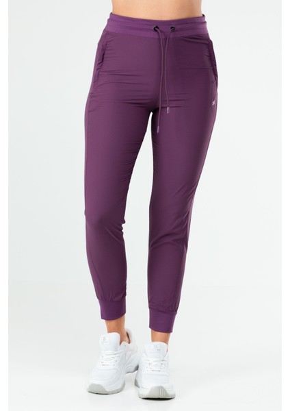 Tekno Trust Normal Bel Mürdüm Regular Fit Düz Dar Paça Kadın Eşofman Alt Mor Örme Standart