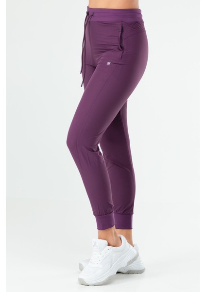 Tekno Trust Normal Bel Mürdüm Regular Fit Düz Dar Paça Kadın Eşofman Alt Mor Örme Standart