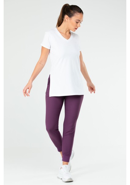 Tekno Trust Normal Bel Mürdüm Regular Fit Düz Dar Paça Kadın Eşofman Alt Mor Örme Standart