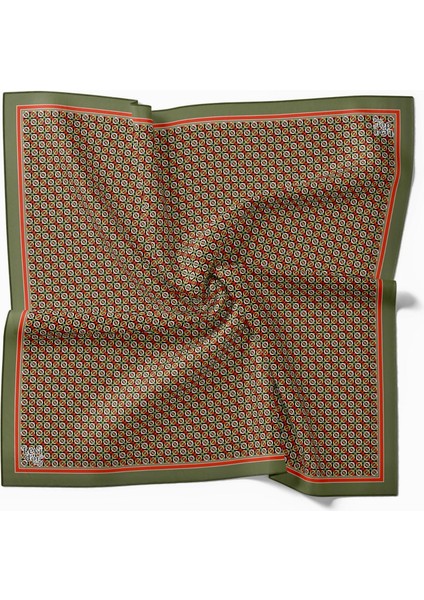 Levidor Trend Monogram Desen Twill Eşarp Haki Kırmızı