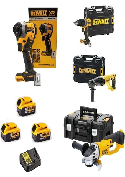 DCD805 Darbeli VIDALAMA+DCF850TORK VIDALAMA+DCH133 Kırıcı DELICI+DCG412 Avuç Taşlama+3 x 5 Ah Akü 1 x Dolum Cihazı