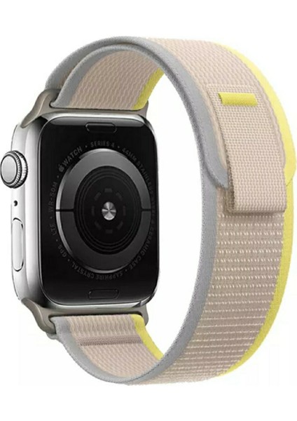 Apple Watch 38MM / 40MM/ 41 mm (Seriler /se ile Uyumlu) Trail Loop Cırtlı Bant Kordon Gri Sarı