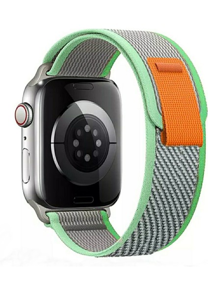 Apple Watch ( 38MM / 40MM/ 41 mm (Seriler /se ile Uyumlu ) Trail Cırtlı Bant Kordon Gri Yeşil