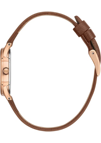 Rose Gold Oval Kasa Kahve Deri Kayışlı Kadın Kol Saati, Zirkon Taşlı Bileklik Hediyeli