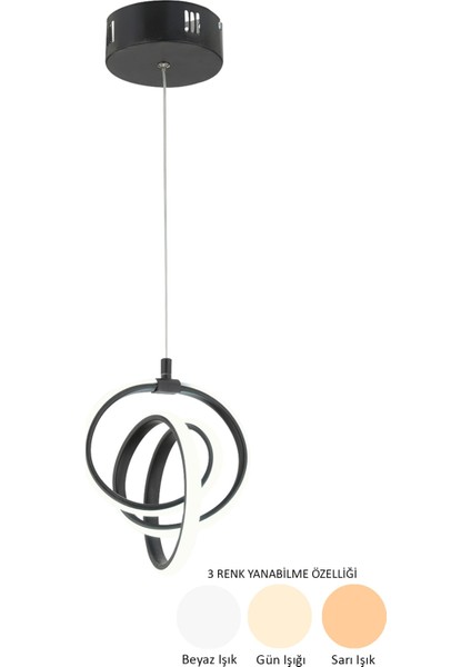 3 Valens Tekli Siyah 3 Renk Işıklı Power Ledli Salon Mutfak Oda Hol Ledli Avize 25 x 70 LED 71-80 C