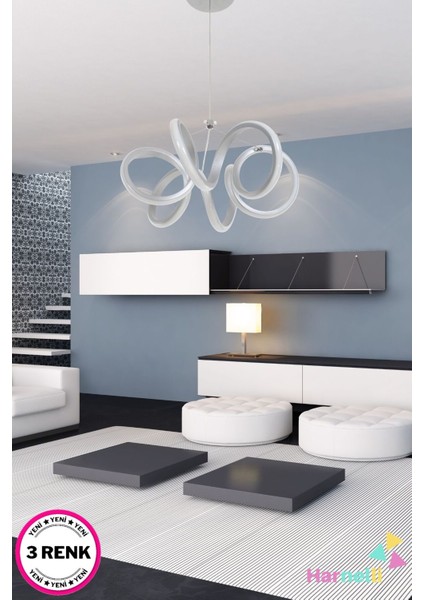 45 x 45 Gri Kasa 30 cm Çap 3 Renk Yanabilen Ledli Avize LED 1 Alüminyum Gri Ledli 71-80 cm