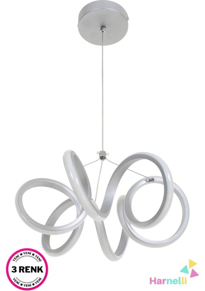 45 x 45 Gri Kasa 30 cm Çap 3 Renk Yanabilen Ledli Avize LED 1 Alüminyum Gri Ledli 71-80 cm