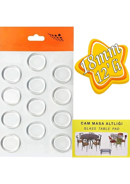 Yapışkanlı Cam Tutucu Şeffaf 18MM 12'li Mobilya Raf Ses Tutucu