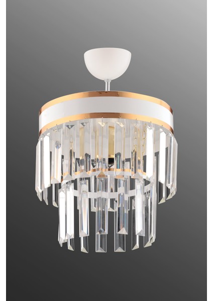 Klasik Nesil Tekli Beyaz Iki Katlı Kristal Modern Avize 1 E27 Altın Metal fiyatları