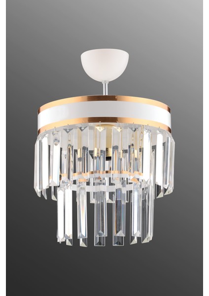 Klasik Nesil Tekli Beyaz Iki Katlı Kristal Modern Avize 1 E27 Altın Metal fırsatları