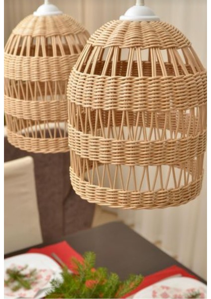 Bambu Rattan Bambu Hasır Avize 35 - 50 1 E27 Haki 30 Rustik