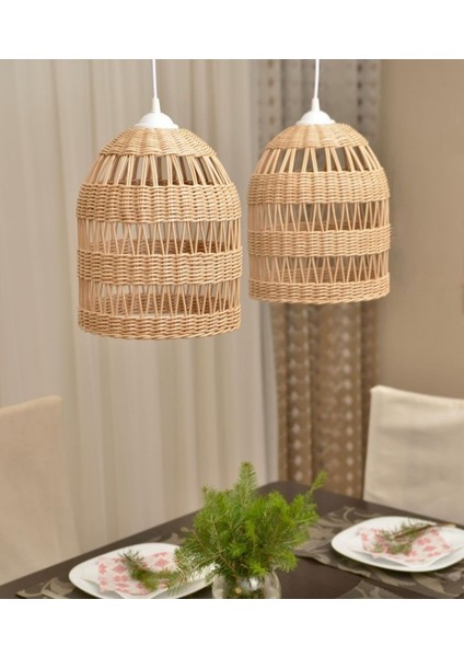 Bambu Rattan Bambu Hasır Avize 35 - 50 1 E27 Haki 30 Rustik
