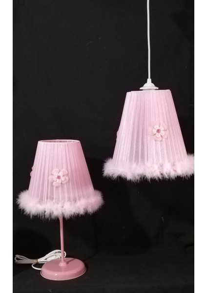 Pembe Kız Çocuk Odası Bebek Odası Pembe Tüylü Papatya Peluş Avize Abajur Seti E27 1 Kumaş fiyatları