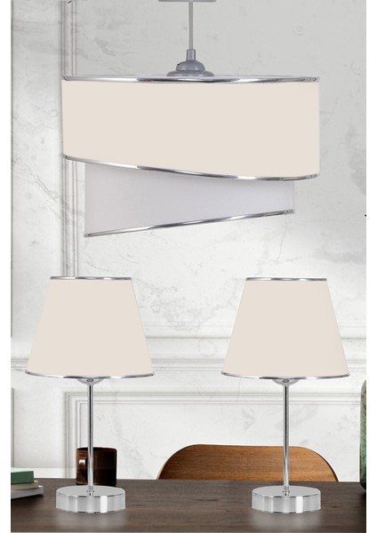 51-60 cm Krom Detaylı Pasta Sarkıt Avize ve Abajur Set, Yatak Odası, Salon, Çocuk Odası Modern Kuma