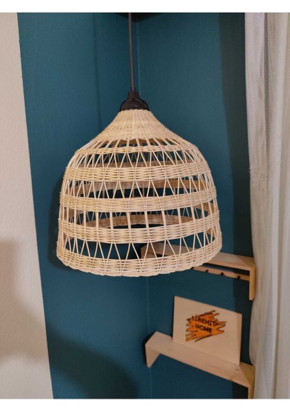 Rustik Rattan Avize (Siyah Duy)Bambu Hasır Aydınlatma (Duy Ile) Bambu 28 x 32 Salon / Oturma Odası