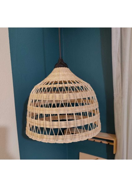 Rustik Rattan Avize (Siyah Duy)Bambu Hasır Aydınlatma (Duy Ile) Bambu 28 x 32 Salon / Oturma Odası