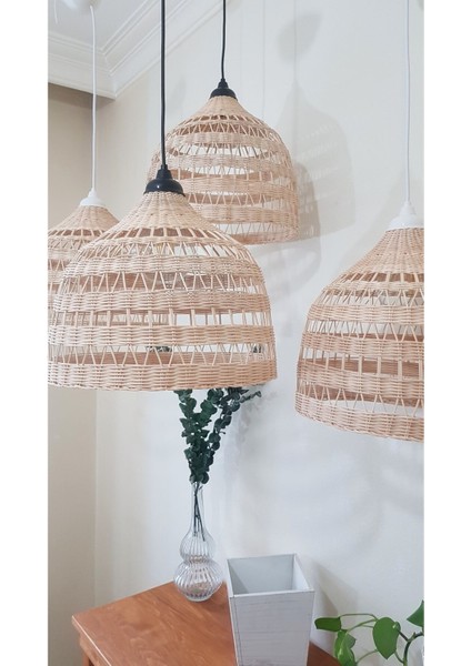 Rustik Rattan Avize (Siyah Duy)Bambu Hasır Aydınlatma (Duy Ile) Bambu 28 x 32 Salon / Oturma Odası
