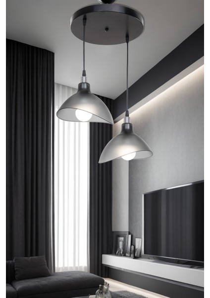 Plastik Esta Ikili Avize Füme Yatak Odası Oturma Odası Salon Mutfak Hol E27 Gri 2 30 Modern 61-70 C