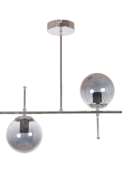 Cam Çello Modern Tasarım Metal Krom Renk Füme Camlı Yemek Masası Üstü -Salon 2 Li Avize 2 Metalik M