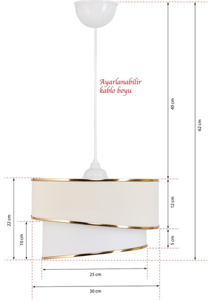 Bej Rüzgar Pasta Tekli Sarkıt Avize ve Gold Abajur Seti Kumbeji 30 3 51-60 cm E27 Tekli Krom