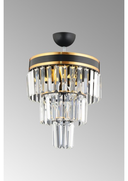 Kristal Taş Paris 3'lü Katlı Siyaha Gold Yaldızlı Kristal Taşlı 30'luk Modern Avize 35 - 50 3 30 Si fiyatları
