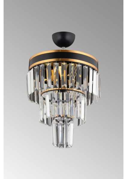 Kristal Taş Paris 3'lü Katlı Siyaha Gold Yaldızlı Kristal Taşlı 30'luk Modern Avize 35 - 50 3 30 Si fırsatları