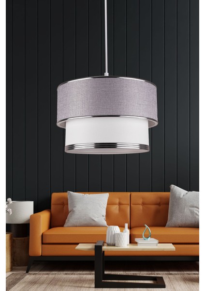 Salon / Oturma Odası Stone Gümüş Şerit Açık Gri Sarkıt Pasta Avize 71-80 cm 30 1 Hasır Beyaz E27 Mo