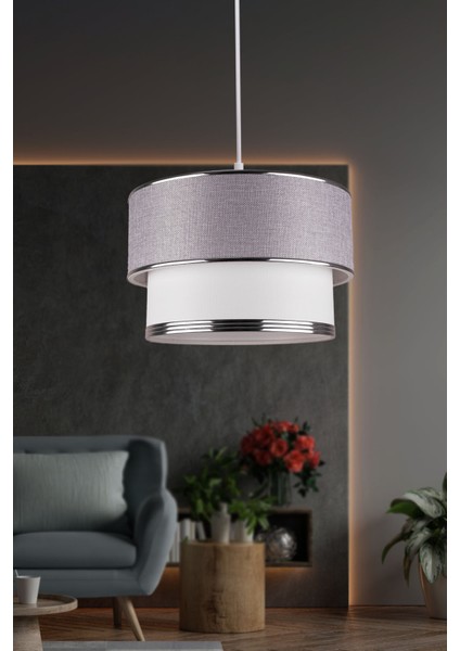 Salon / Oturma Odası Stone Gümüş Şerit Açık Gri Sarkıt Pasta Avize 71-80 cm 30 1 Hasır Beyaz E27 Mo modelleri