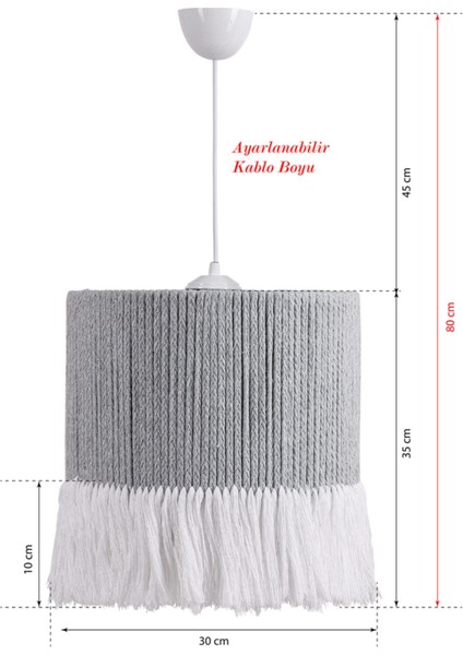Gri Bandit Handmade Avize Gri Beyaz Hnmd-42 30 E27 71-80 cm 1 Hasır Tekli