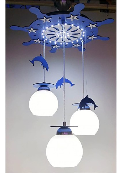 Ledli Ledli 3 Lü Dolphin Çocuk Odası Avize Mavi 3 Ahşap Mavi