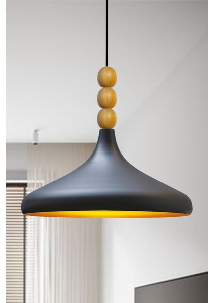 101-120 cm Siyah Champion Ahşap Boncuklu Tekli Avize Sarkıt Salon Mutfak Butik Lamba Aydınlatma Avi