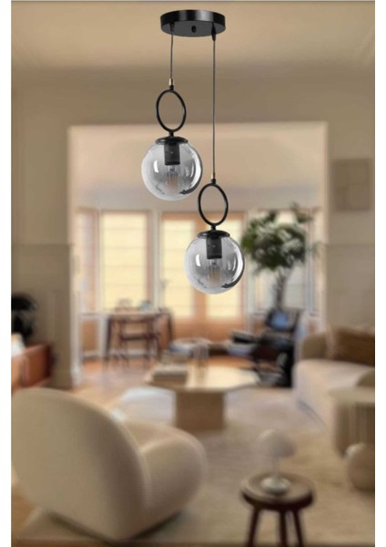 Siyah Halka 2'li Siyah Yuvarlak Modern Avize ( Füme Camlı) 2 Metal E27 Modern fiyatları