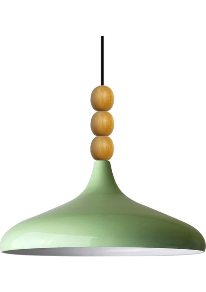 Yeşil Mint Champion Ahşap Boncuklu Tekli Avize Sarkıt Salon Mutfak Butik Lamba 35 x 35 1 101-120 cm