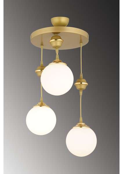 Altın Sarkıt Tepsi Eskitme 3'lü Beyaz Glop Camlı Aşağı Bakan Modern Avize 30 3 Modern Metal E27 81- fiyatları