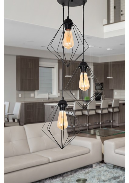E27 Lina 3.lü Siyah Siyah Metal Modern 81-90 cm 3 40 x 90