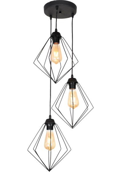 E27 Lina 3.lü Siyah Siyah Metal Modern 81-90 cm 3 40 x 90 modelleri