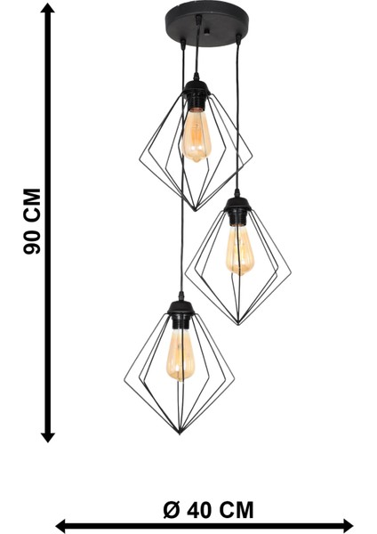 E27 Lina 3.lü Siyah Siyah Metal Modern 81-90 cm 3 40 x 90 fırsatları