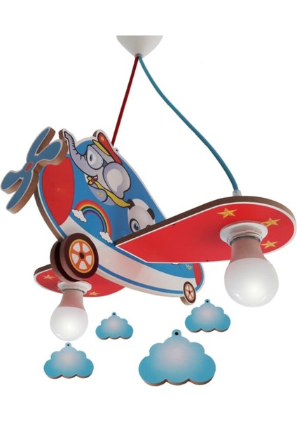 Mavi Ahşap Uçak Fil Çocuk Odası Aydınlatma Ahşap 1 Modern Mavi