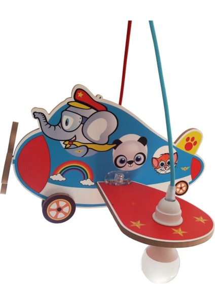 Mavi Ahşap Uçak Fil Çocuk Odası Aydınlatma Ahşap 1 Modern Mavi modelleri