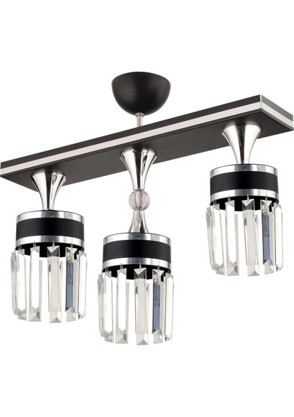 E27 Derin 3 Lü Siyaha Krom Yaldızlı Kristal Taş Modern Avize 3 Siyah Taşlı Metal modelleri