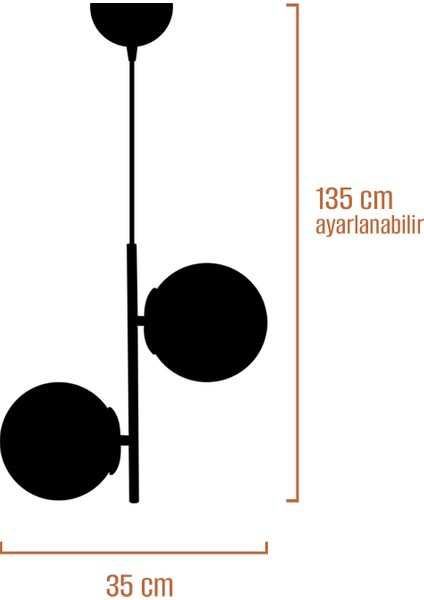 E27 Duet Modern Füme Glop Camlı Sarkıt Avize Siyah 2 Modern Metal fırsatları