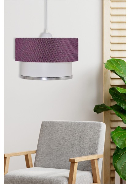 30 x 60 Vip Sarkıt Avize Krom / Mor Kumaş 1 Şapkalı Mor 51-60 cm E27