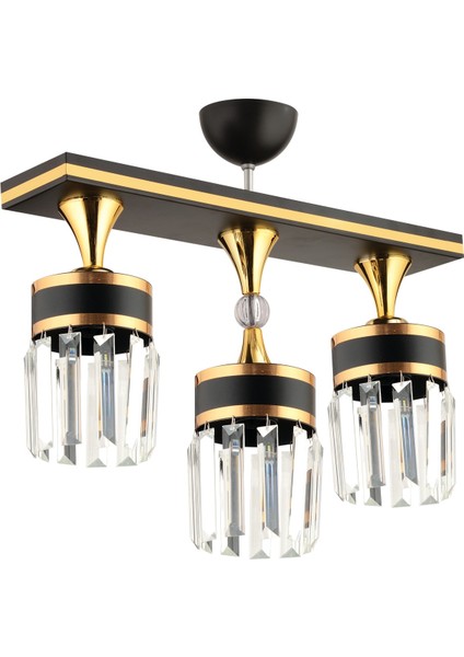 Siyah Derin 3 Lü Caka Kristal Taş Siyaha Gold Modern Avize 3 Taşlı Metal E27 fiyatları