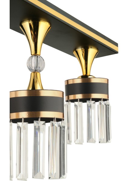 Siyah Derin 3 Lü Caka Kristal Taş Siyaha Gold Modern Avize 3 Taşlı Metal E27 fırsatları